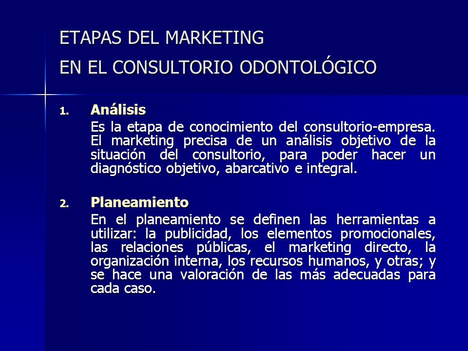 ETAPAS DEL MARKETING EN EL CONSULTORIO ODONTOLÓGICO