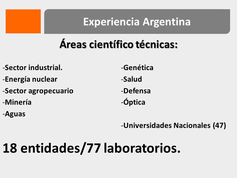 Experiencia Argentina Áreas científico técnicas: