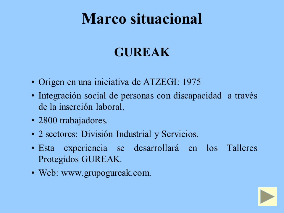 Marco situacional GUREAK Origen en una iniciativa de ATZEGI: 1975