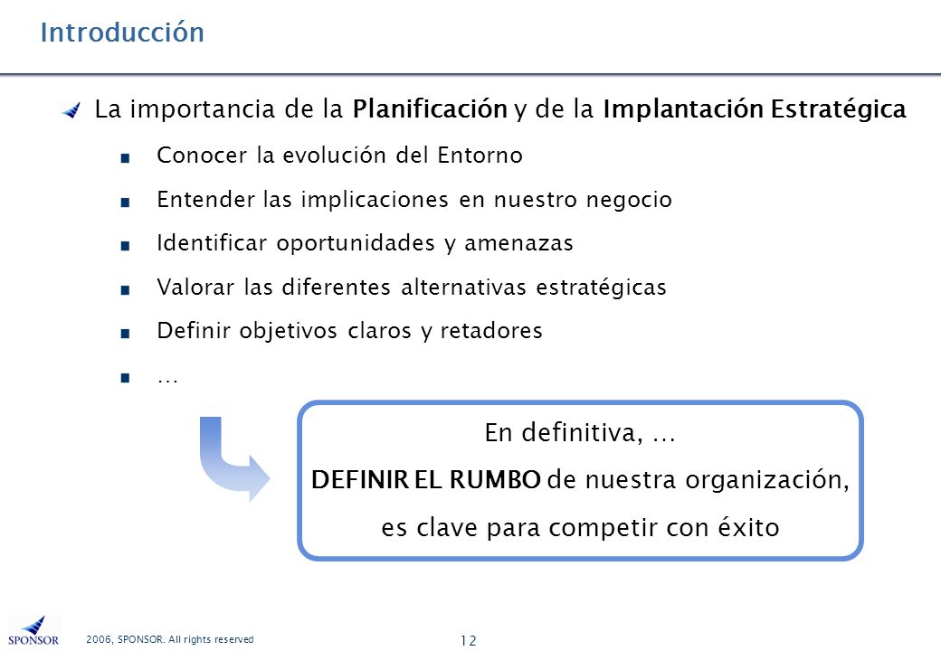 Introducción La importancia de la Planificación y de la Implantación Estratégica. Conocer la evolución del Entorno.