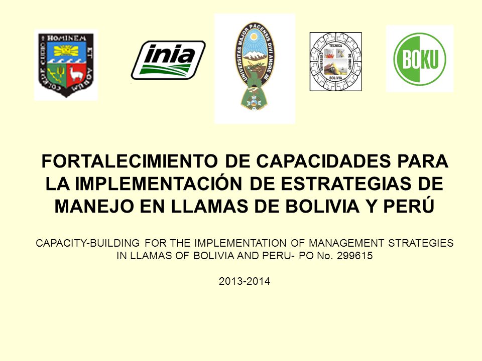 FORTALECIMIENTO DE CAPACIDADES PARA LA IMPLEMENTACIÓN DE ESTRATEGIAS DE MANEJO EN LLAMAS DE BOLIVIA Y PERÚ CAPACITY-BUILDING FOR THE IMPLEMENTATION OF MANAGEMENT STRATEGIES IN LLAMAS OF BOLIVIA AND PERU- PO No