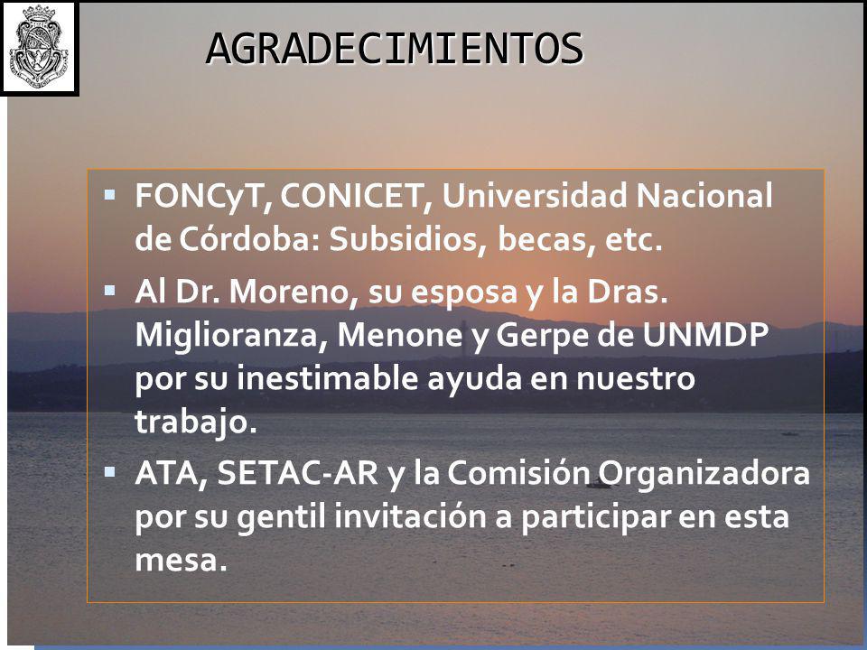 AGRADECIMIENTOS FONCyT, CONICET, Universidad Nacional de Córdoba: Subsidios, becas, etc.