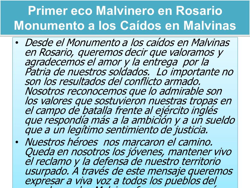 Primer eco Malvinero en Rosario Monumento a los Caídos en Malvinas