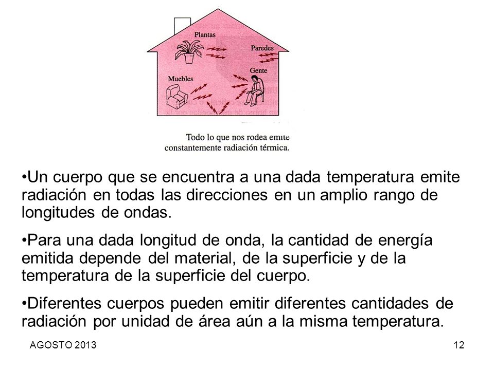 Un cuerpo que se encuentra a una dada temperatura emite radiación en todas las direcciones en un amplio rango de longitudes de ondas.