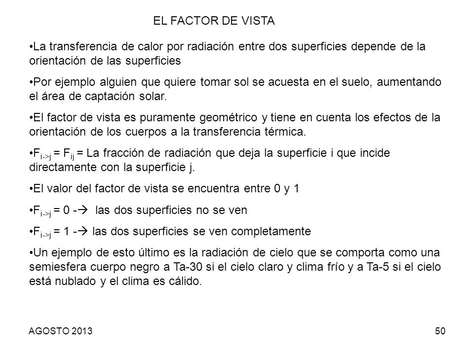 El valor del factor de vista se encuentra entre 0 y 1