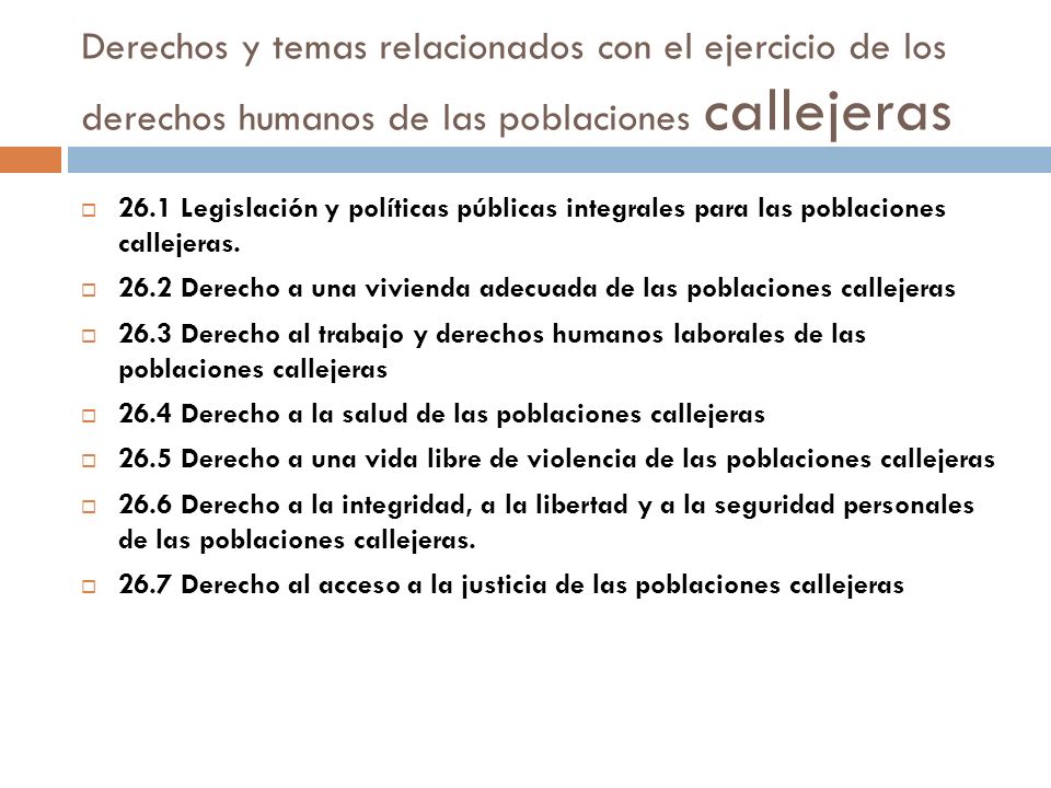 Derechos y temas relacionados con el ejercicio de los derechos humanos de las poblaciones callejeras
