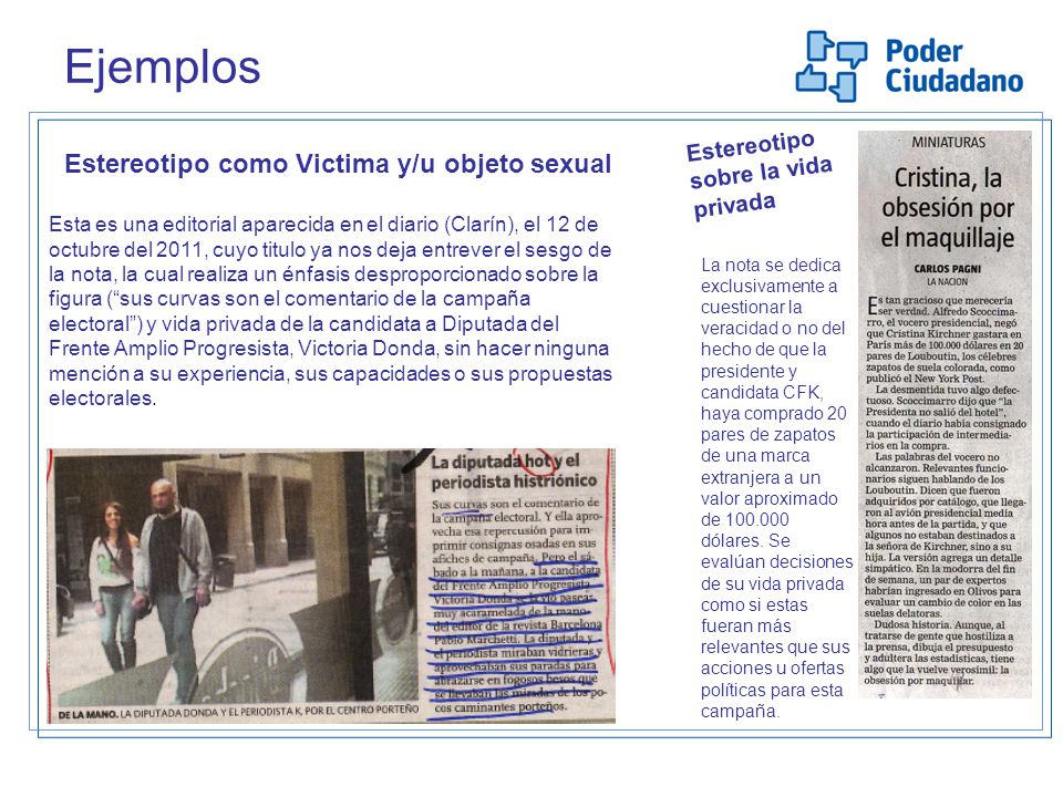 Ejemplos Estereotipo como Victima y/u objeto sexual