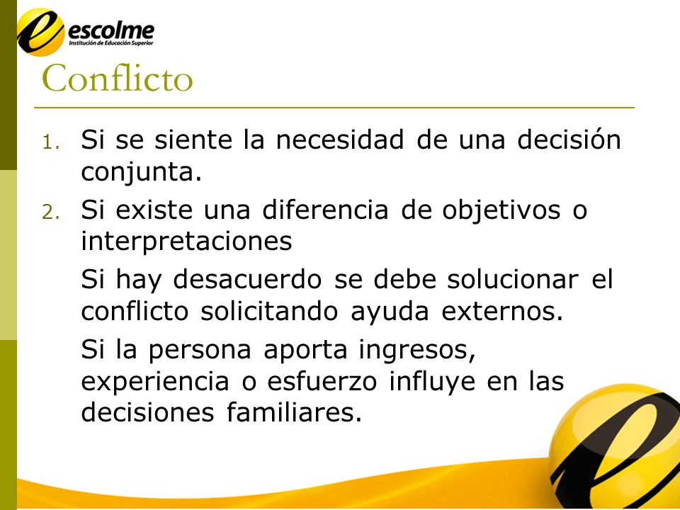 Conflicto Si se siente la necesidad de una decisión conjunta.