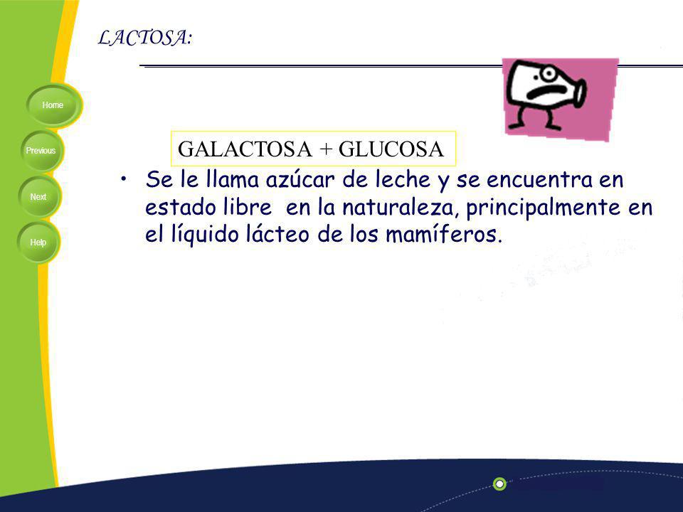 LACTOSA: GALACTOSA + GLUCOSA.
