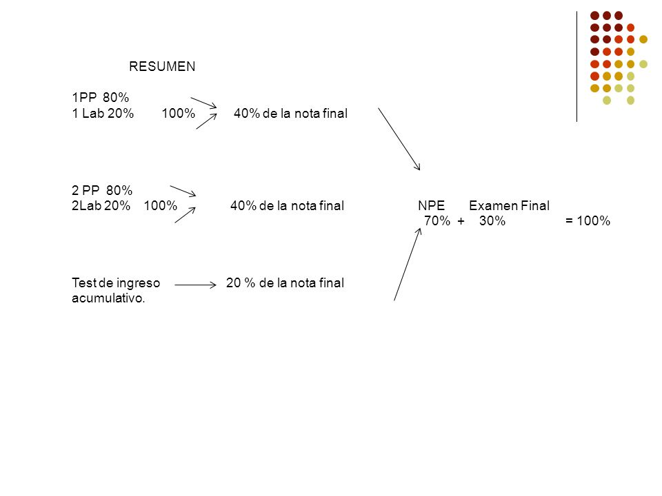 RESUMEN 1PP 80% 1 Lab 20% 100% 40% de la nota final. 2 PP 80%