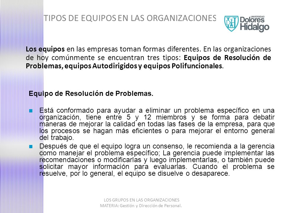 TIPOS DE EQUIPOS EN LAS ORGANIZACIONES
