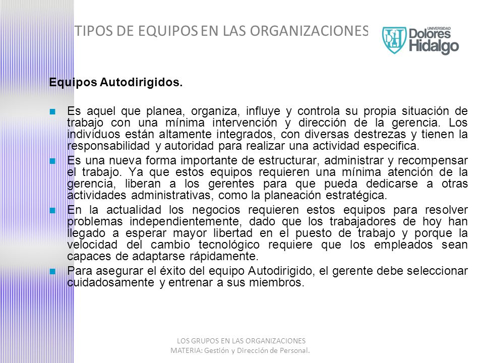 TIPOS DE EQUIPOS EN LAS ORGANIZACIONES