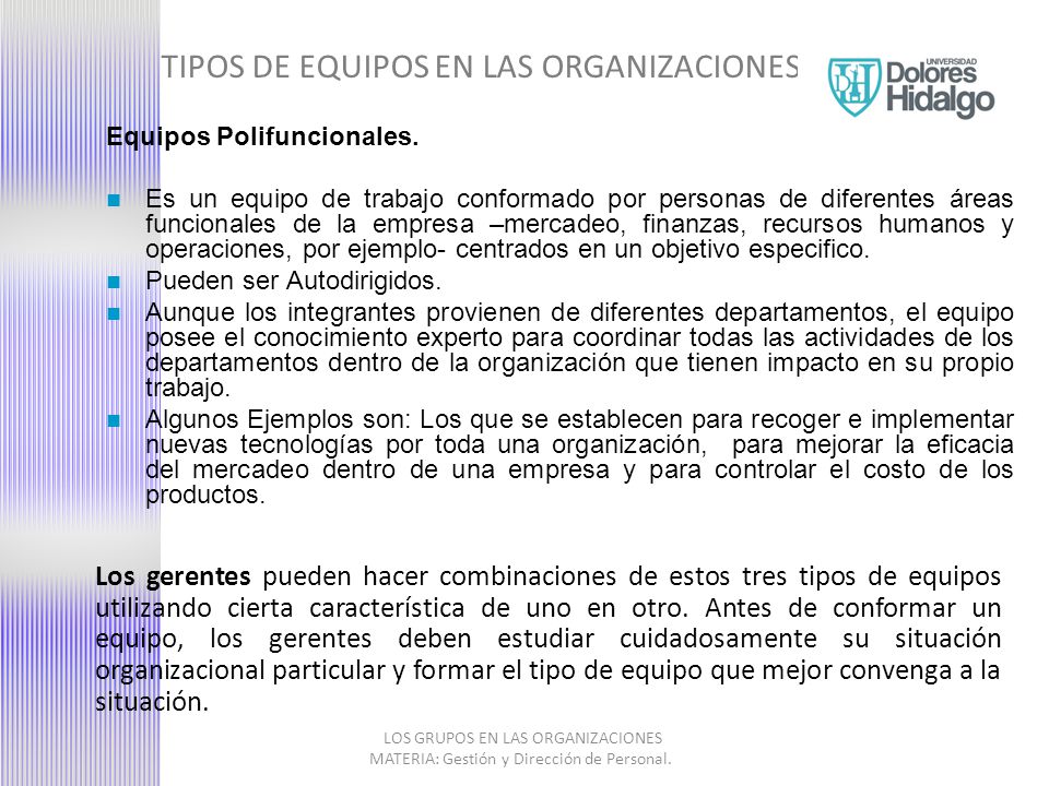 TIPOS DE EQUIPOS EN LAS ORGANIZACIONES