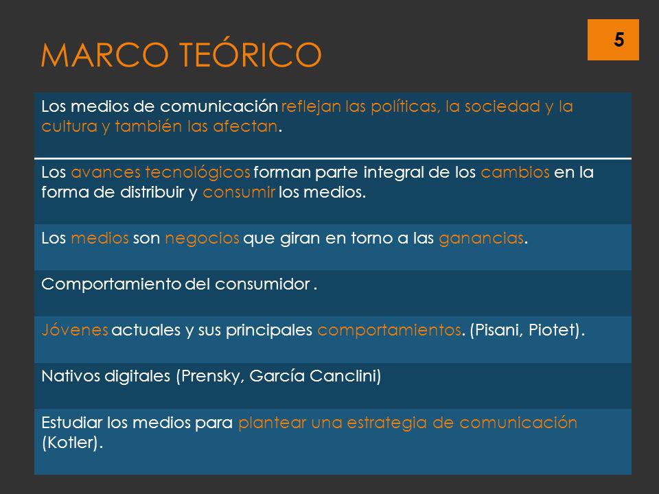MARCO TEÓRICO Los medios de comunicación reflejan las políticas, la sociedad y la cultura y también las afectan.