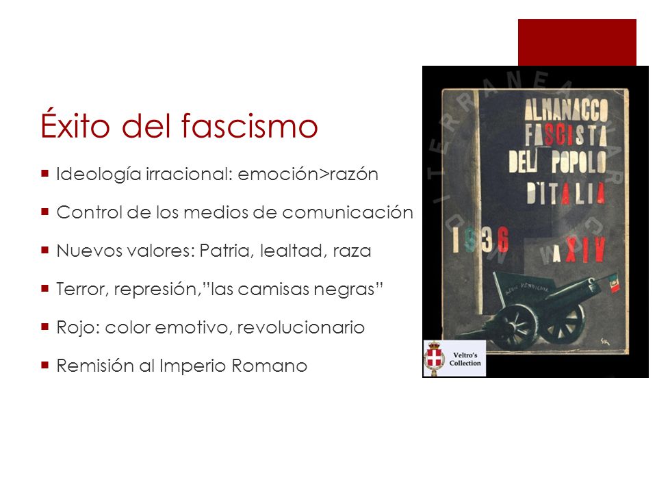 Éxito del fascismo Ideología irracional: emoción>razón