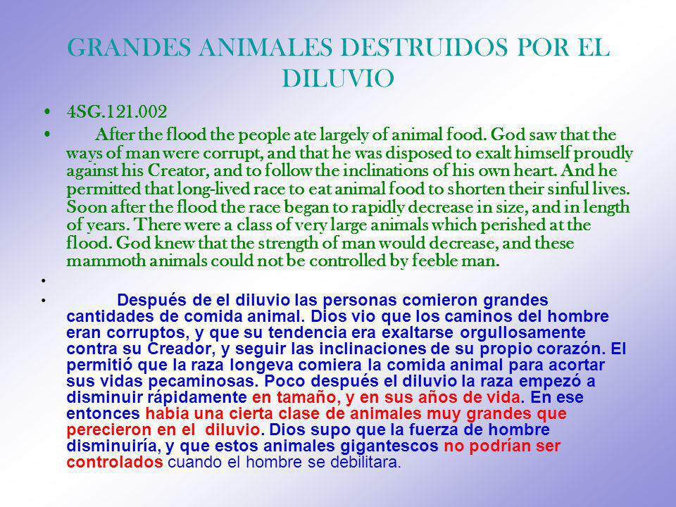 GRANDES ANIMALES DESTRUIDOS POR EL DILUVIO