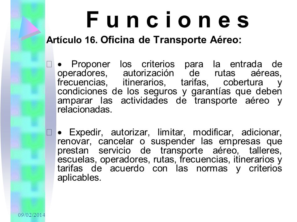 F u n c i o n e s Artículo 16. Oficina de Transporte Aéreo: