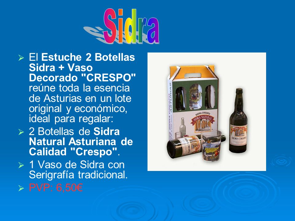 Sidra El Estuche 2 Botellas Sidra + Vaso Decorado CRESPO reúne toda la esencia de Asturias en un lote original y económico, ideal para regalar: