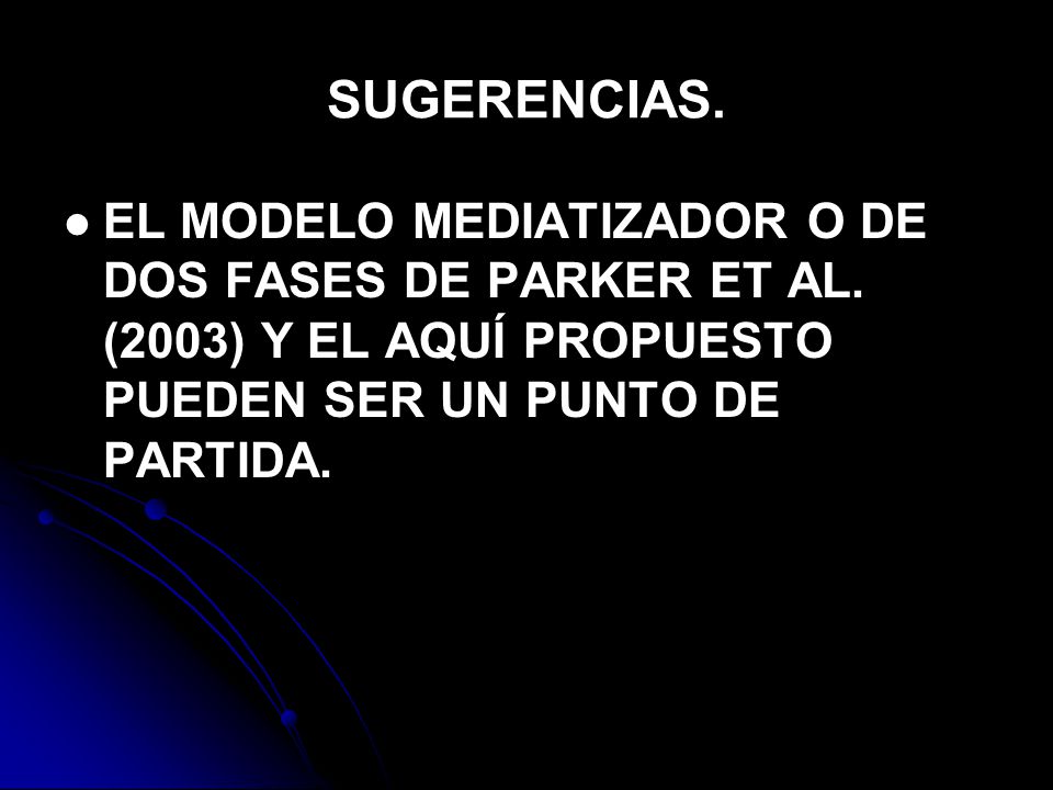 SUGERENCIAS. EL MODELO MEDIATIZADOR O DE DOS FASES DE PARKER ET AL.