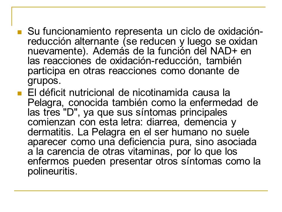 Su funcionamiento representa un ciclo de oxidación-reducción alternante (se reducen y luego se oxidan nuevamente). Además de la función del NAD+ en las reacciones de oxidación-reducción, también participa en otras reacciones como donante de grupos.