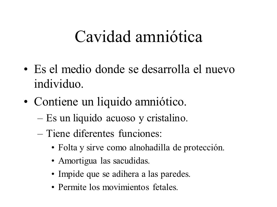 Cavidad amniótica Es el medio donde se desarrolla el nuevo individuo.