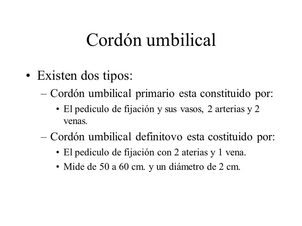 Cordón umbilical Existen dos tipos: