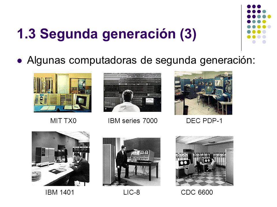 1.3 Segunda generación (3) Algunas computadoras de segunda generación: