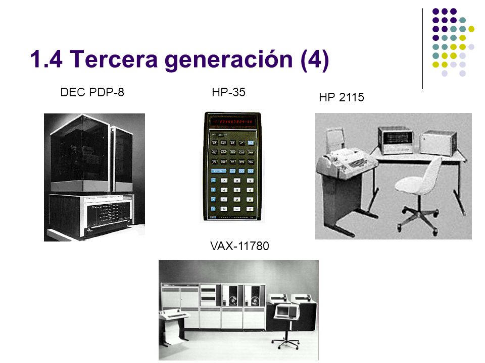 1.4 Tercera generación (4) DEC PDP-8 HP-35 HP 2115 VAX-11780