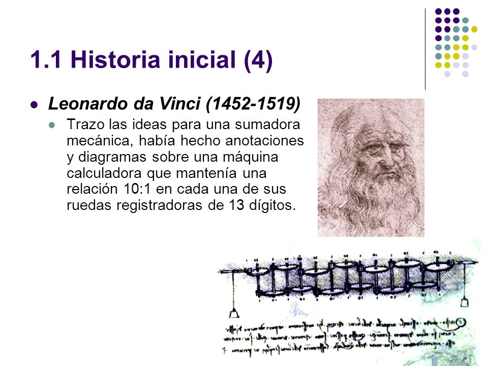 1.1 Historia inicial (4) Leonardo da Vinci ( )
