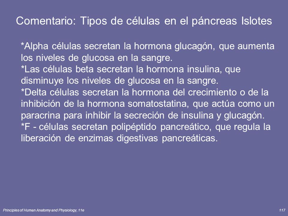 Comentario: Tipos de células en el páncreas Islotes