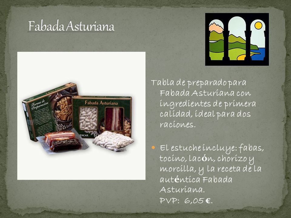 Tabla de preparado para Fabada Asturiana con ingredientes de primera calidad, ideal para dos raciones.