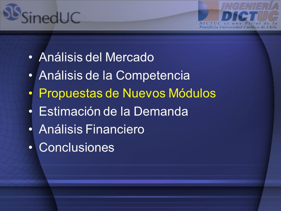 Análisis del Mercado Análisis de la Competencia. Propuestas de Nuevos Módulos. Estimación de la Demanda.