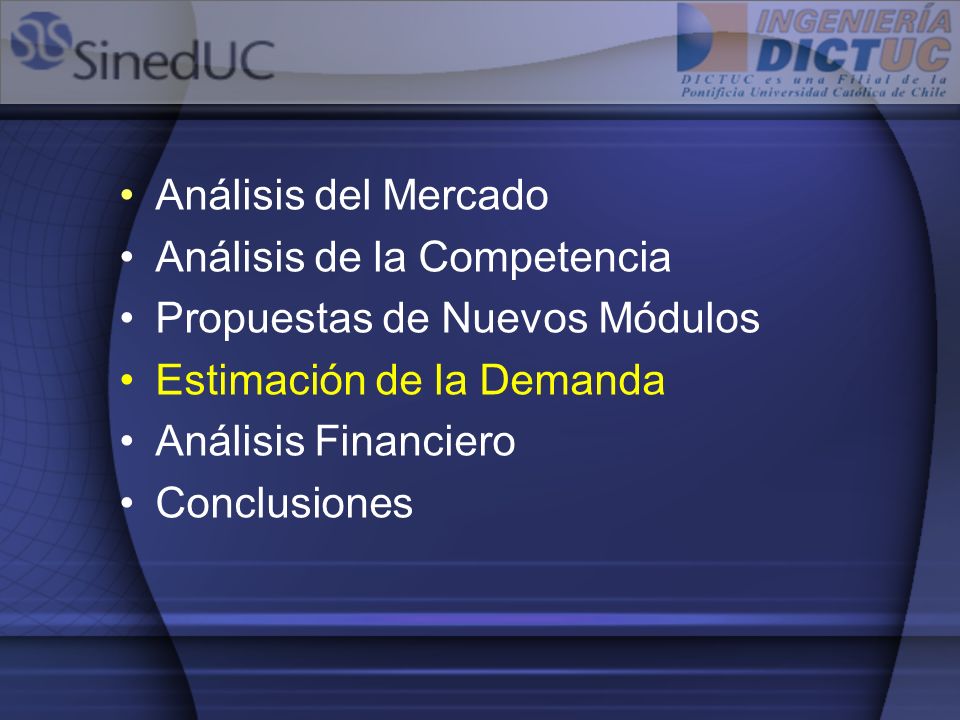 Análisis del Mercado Análisis de la Competencia. Propuestas de Nuevos Módulos. Estimación de la Demanda.