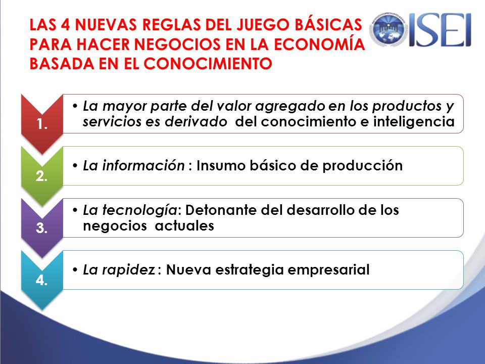 LAS 4 NUEVAS REGLAS DEL JUEGO BÁSICAS PARA HACER NEGOCIOS EN LA ECONOMÍA BASADA EN EL CONOCIMIENTO