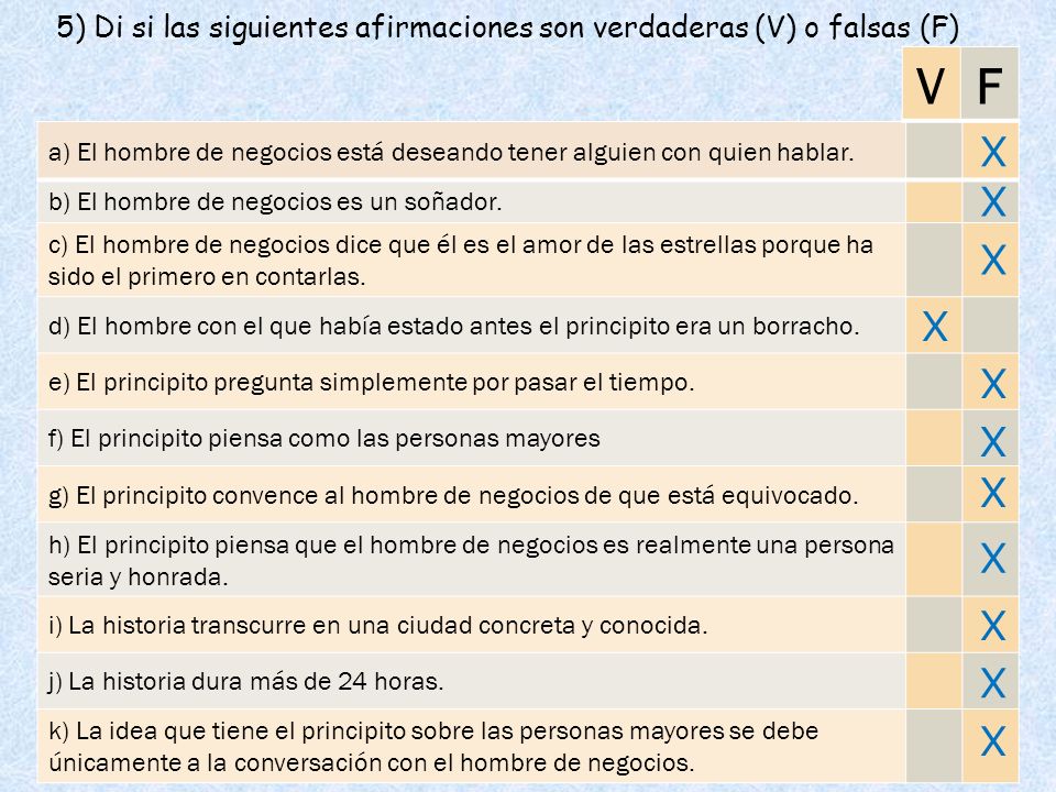 5) Di si las siguientes afirmaciones son verdaderas (V) o falsas (F)