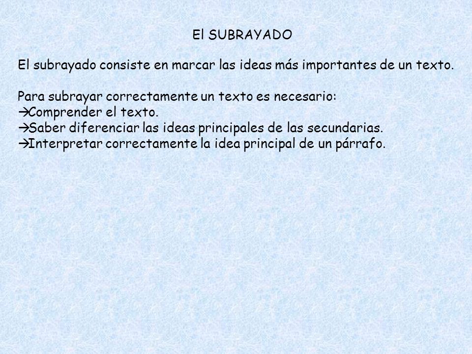 El subrayado consiste en marcar las ideas más importantes de un texto.