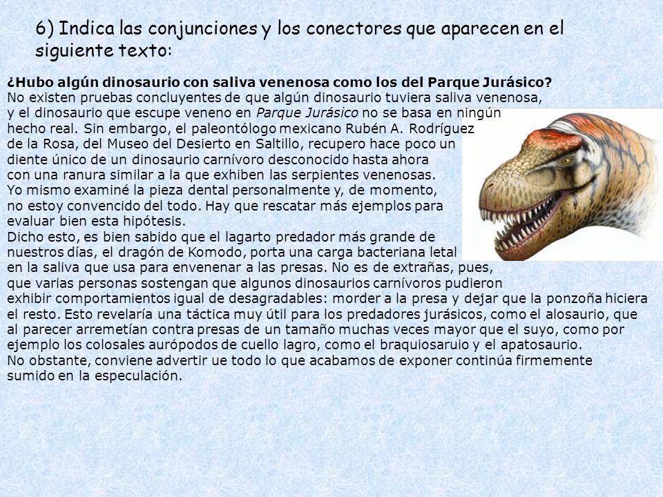 6) Indica las conjunciones y los conectores que aparecen en el siguiente texto:
