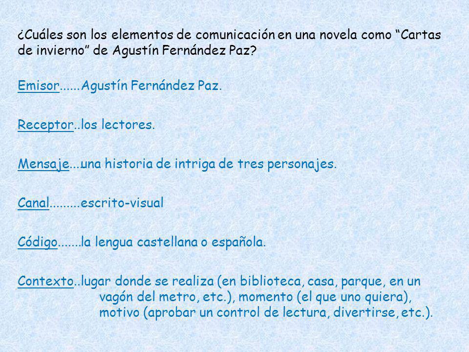 ¿Cuáles son los elementos de comunicación en una novela como Cartas de invierno de Agustín Fernández Paz