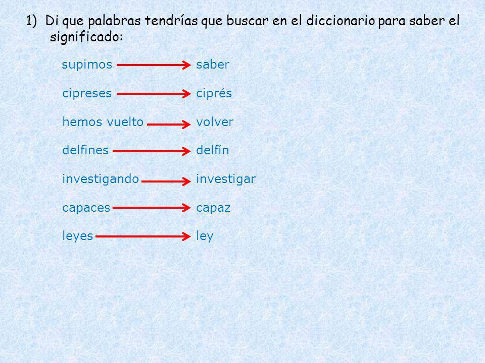 1) Di que palabras tendrías que buscar en el diccionario para saber el significado: