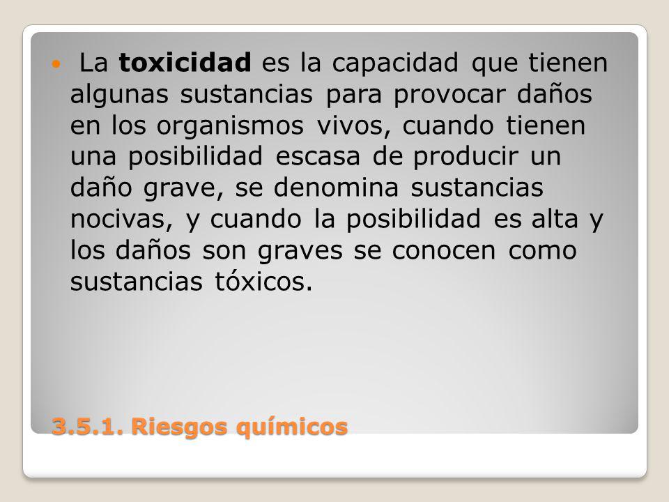La toxicidad es la capacidad que tienen algunas sustancias para provocar daños en los organismos vivos, cuando tienen una posibilidad escasa de producir un daño grave, se denomina sustancias nocivas, y cuando la posibilidad es alta y los daños son graves se conocen como sustancias tóxicos.