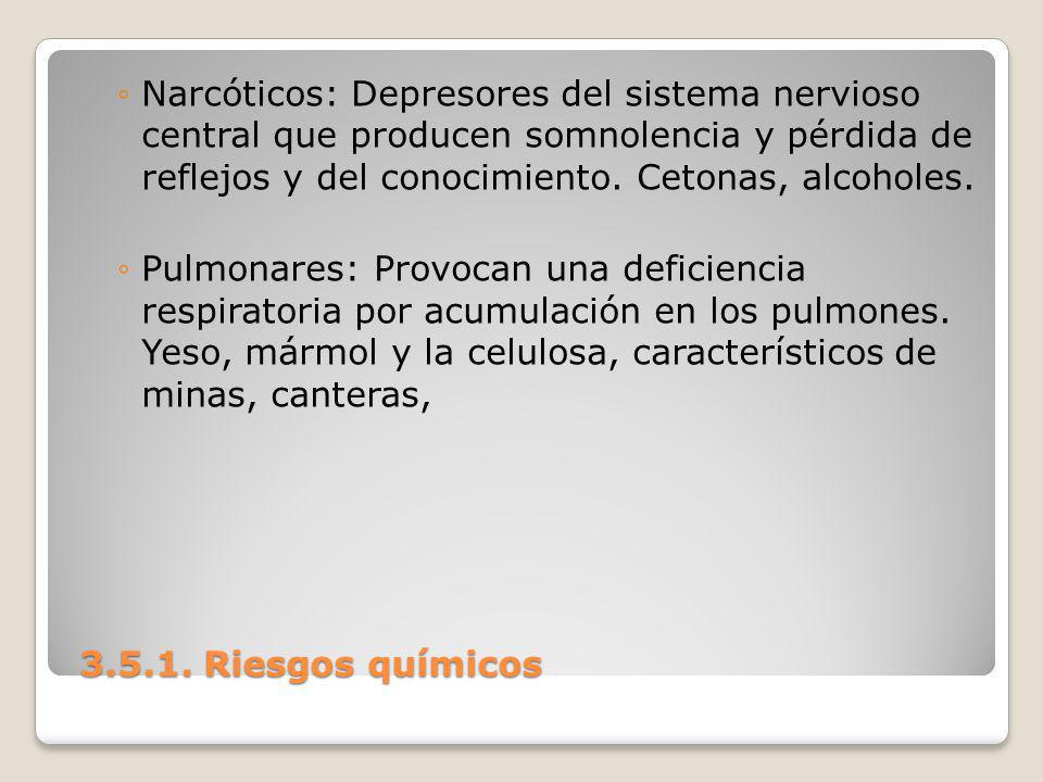 Narcóticos: Depresores del sistema nervioso central que producen somnolencia y pérdida de reflejos y del conocimiento. Cetonas, alcoholes.