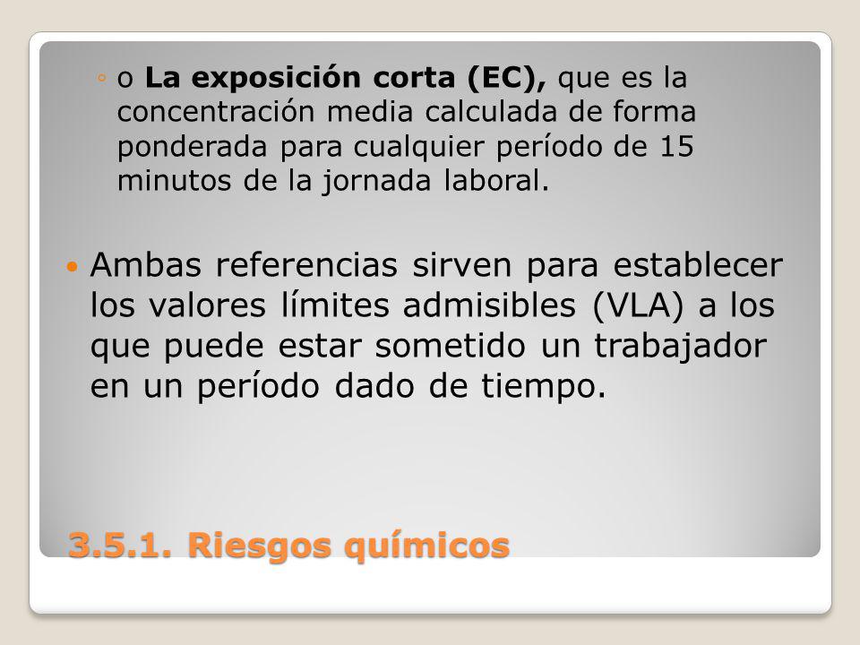 o La exposición corta (EC), que es la concentración media calculada de forma ponderada para cualquier período de 15 minutos de la jornada laboral.
