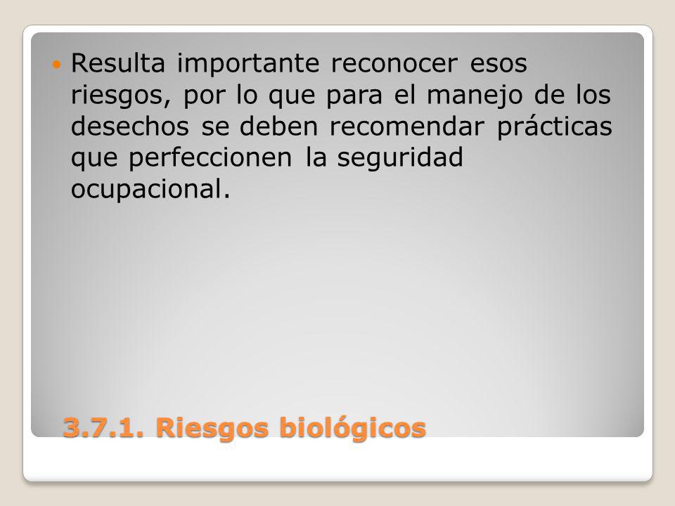 Resulta importante reconocer esos riesgos, por lo que para el manejo de los desechos se deben recomendar prácticas que perfeccionen la seguridad ocupacional.