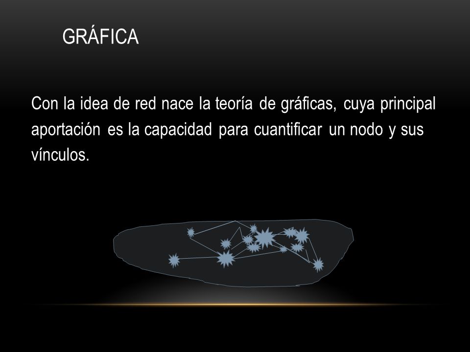 GRÁFICA Con la idea de red nace la teoría de gráficas, cuya principal aportación es la capacidad para cuantificar un nodo y sus vínculos.