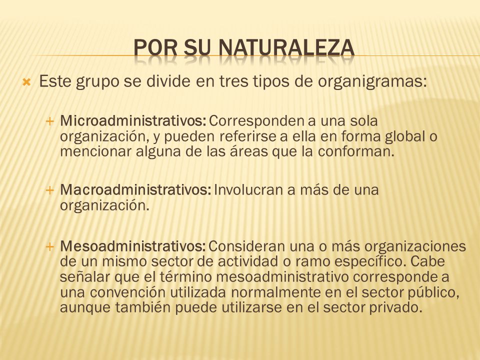 Por su naturaleza Este grupo se divide en tres tipos de organigramas: