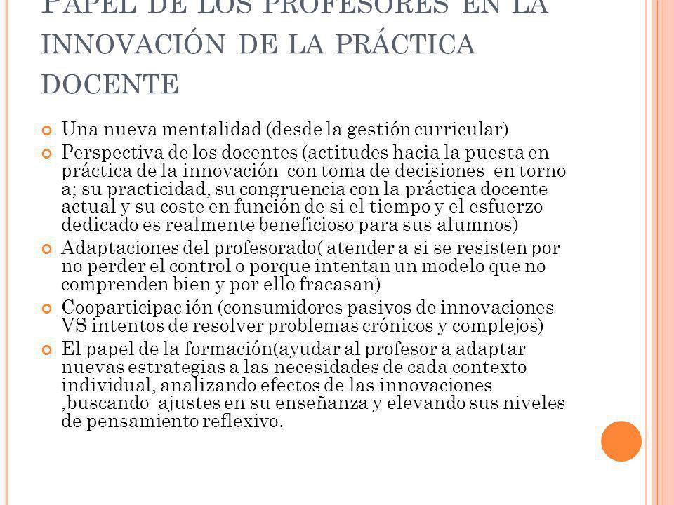 Papel de los profesores en la innovación de la práctica docente