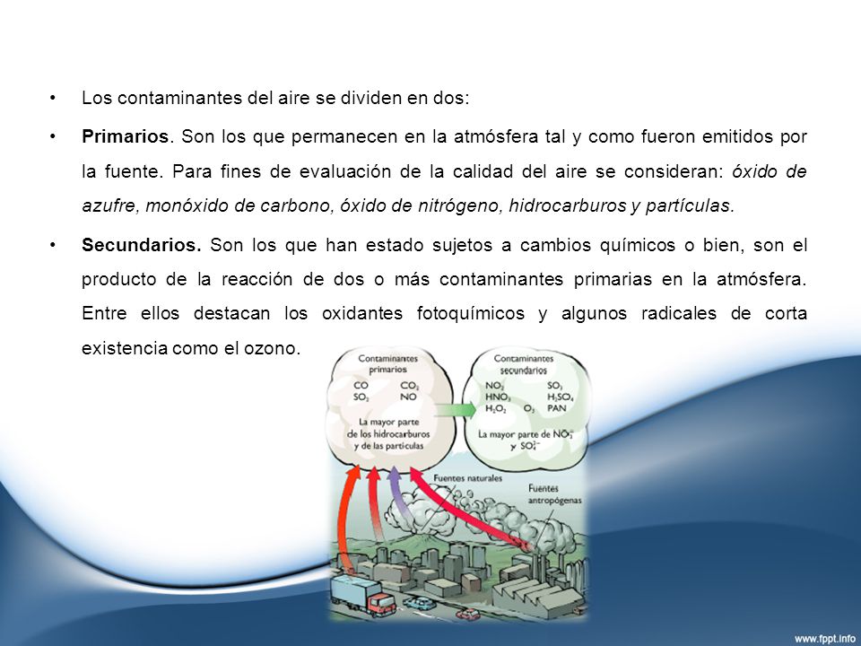 Los contaminantes del aire se dividen en dos: