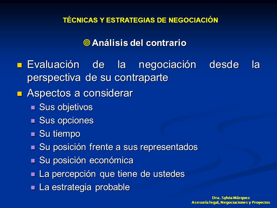 Evaluación de la negociación desde la perspectiva de su contraparte
