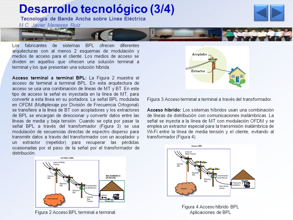 Desarrollo tecnológico (3/4) Tecnología de Banda Ancha sobre Línea Eléctrica M.C. Javier Meneses Ruiz