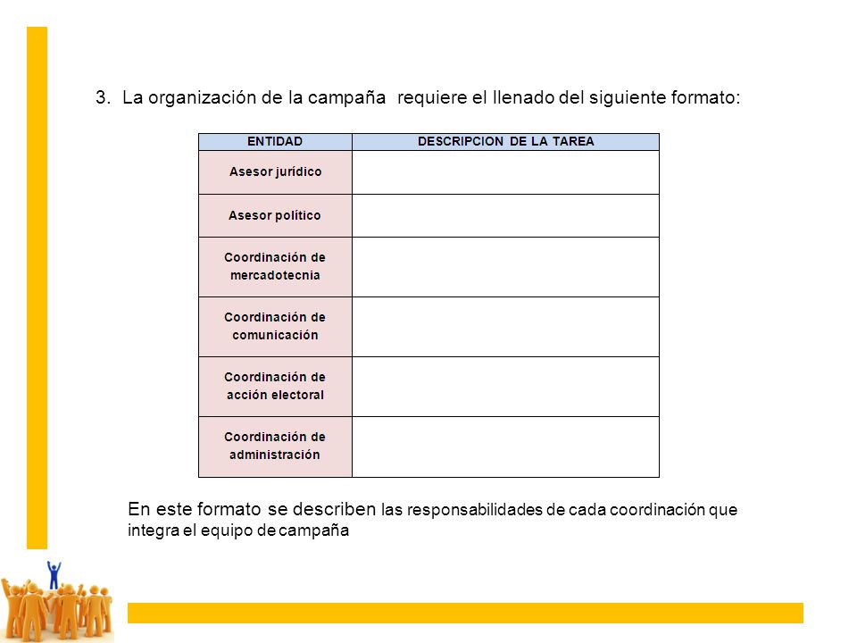 3. La organización de la campaña requiere el llenado del siguiente formato: